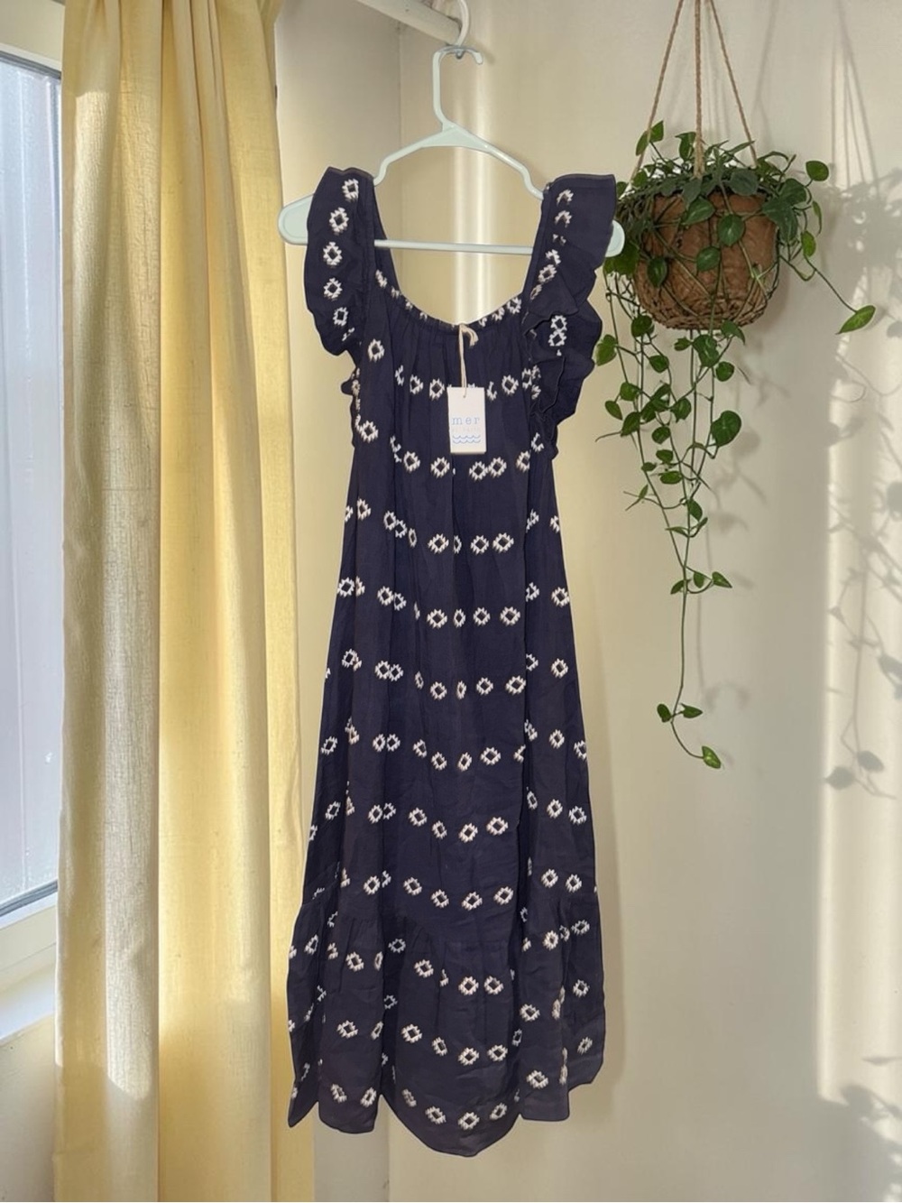 met st. barth EVA RUFFLE DRESS NAVY EMBROIDERY SIZE M